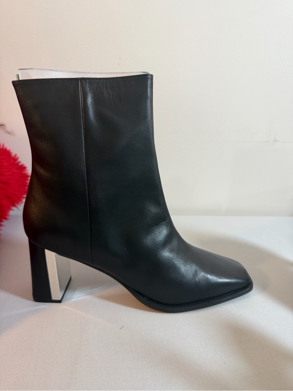 Paolo Black Leather Ankle Boot with Contrasting Heel Panel